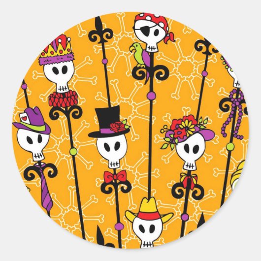 STICKER ROND NOLA VOODOO SKULL MARDI GRAS PARTY (Devant)