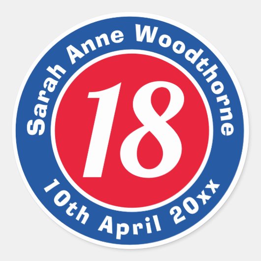 Sticker Rond Nom, âge et date d'un anniversaire (Devant)