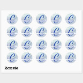 Sticker Rond Nom | Aquarelle bleu monogramme (Feuille)