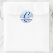 Sticker Rond Nom | Aquarelle bleu monogramme (Sac)