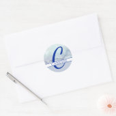 Sticker Rond Nom | Aquarelle bleu monogramme (Enveloppe)