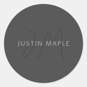 Sticker Rond Nom au look cool & monogramme Gris foncé