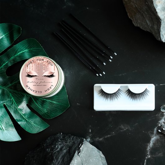 Sticker Rond Nom Beauté Lshes Drips Pink Gold Lashes Cleaner