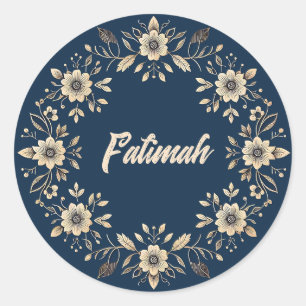 Sticker Rond Nom bleu de la marine florale traditionnelle