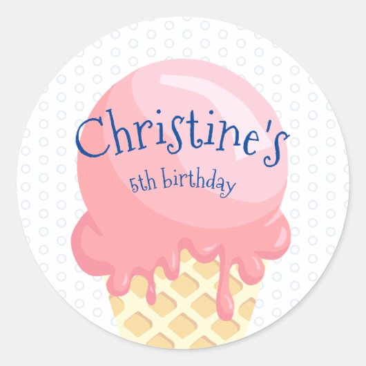 Sticker Rond Nom bleu rose anniversaire de enfant de crème glac (Devant)