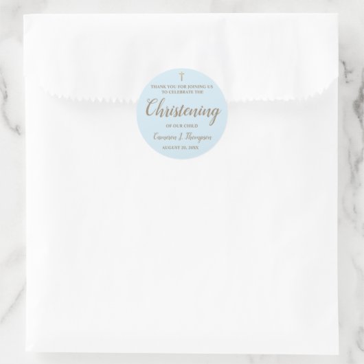 Sticker Rond Nom Blue Gold moderne Baby boy Christening (Sac)