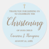 Sticker Rond Nom Blue Gold moderne Baby boy Christening (Devant)