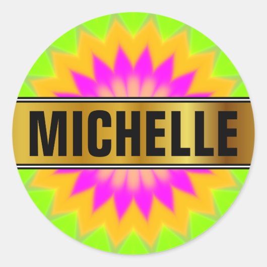 Sticker Rond Nom + Blurry Vibrant Bursting Motif (Devant)