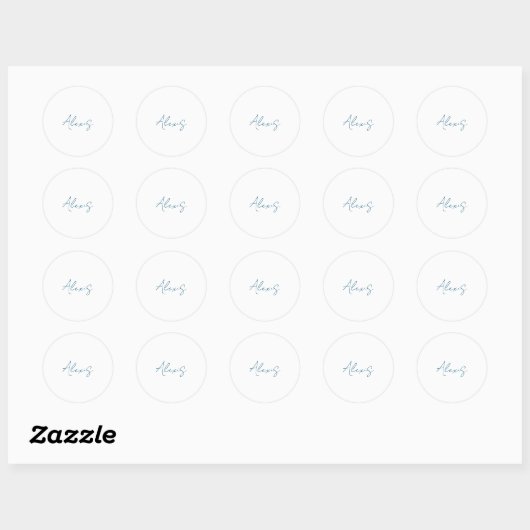 Sticker Rond Nom Calligraphie Script Plain Simple Blanc Bleu (Feuille)