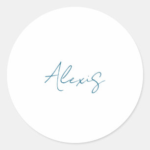 Sticker Rond Nom Calligraphie Script Plain Simple Blanc Bleu