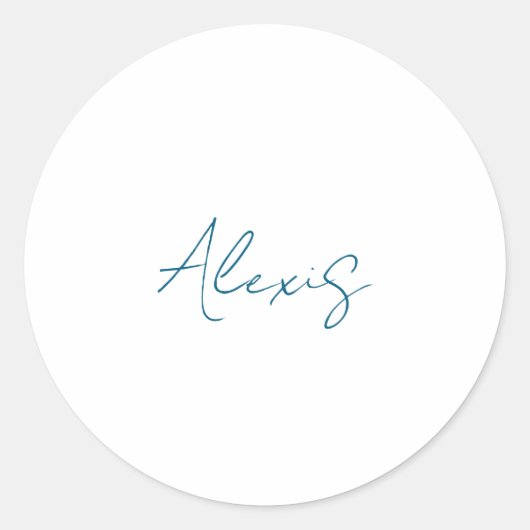 Sticker Rond Nom Calligraphie Script Plain Simple Blanc Bleu (Devant)