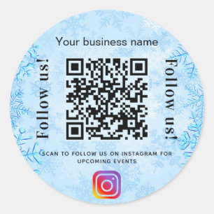 Sticker Rond Nom commercial d'hiver bleu qr code instagram