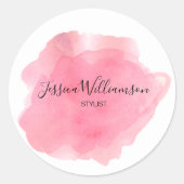 Sticker Rond Nom commercial rose aquarelle chic (Devant)