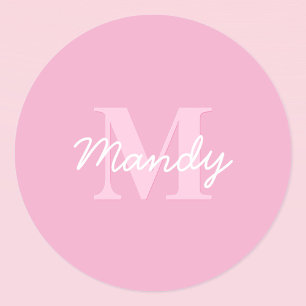 Sticker Rond Nom cursif mignon et monogramme Rose