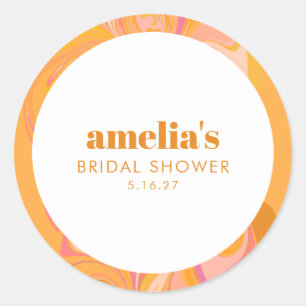 Sticker Rond Nom de douche de mariée personnalisé en marbre jau