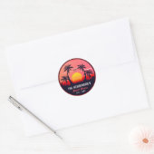 Sticker Rond Nom de famille Beach House Retro Sunset Souvenirs  (Enveloppe)