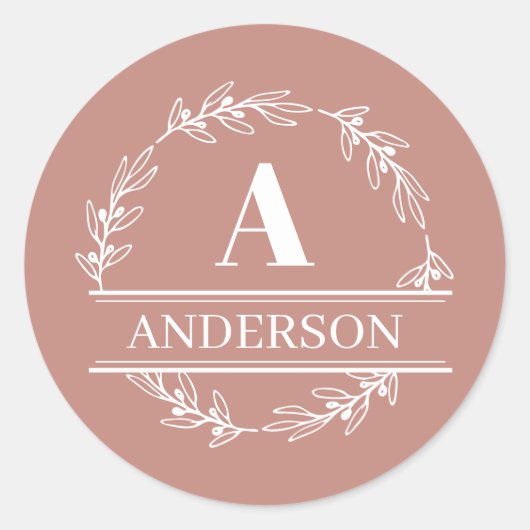 Sticker Rond Nom de famille de la couronne rose Monogramme (Devant)