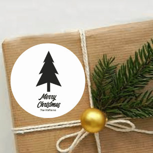 Sticker Rond Nom de famille Joyeux Noël noir blanc