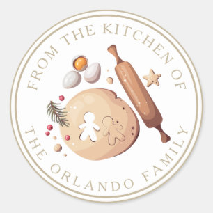 Sticker Rond Nom de famille moderne Baking White Christmas