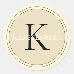 Sticker Rond Nom de famille personnalisé sophistiqué Crème de m