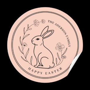 Sticker Rond Nom de famille personnel minimal Lapin de Pâques