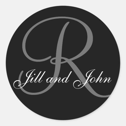 Sticker Rond Nom de famille R initial plus l'autocollant noir (Devant)