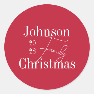 Sticker Rond Nom de famille rouge personnalisé Noël
