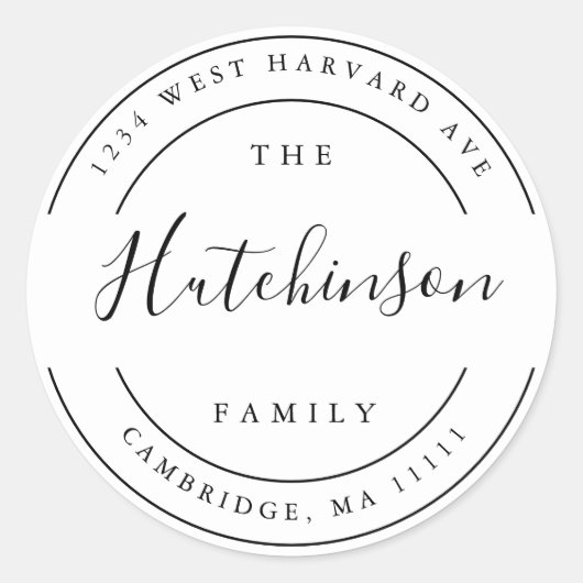 Sticker Rond Nom de famille simple Adresse de retour ronde (Devant)