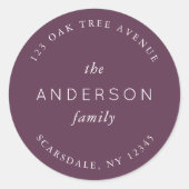Sticker Rond Nom de famille violet foncé Adresse de retour (Devant)