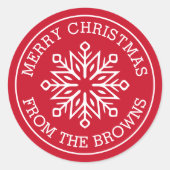 Sticker Rond Nom de flocon de neige moderne rouge Joyeux Noël (Devant)