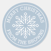 Sticker Rond Nom de flocon moderne bleu poussiéreux Joyeux Noël (Devant)