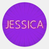 Sticker Rond Nom de Jessica dans les néons brillants (Devant)