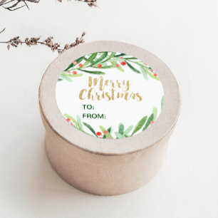 Sticker Rond Nom de Joyeux Noël de guirlande de houx