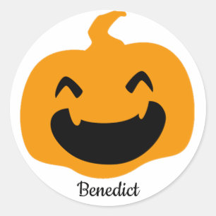 Sticker Rond Nom de la face du citrouille de l'Halloween simple