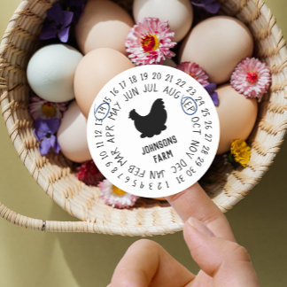 Sticker Rond Nom de la ferme | Oeufs frais de ferme Carton Date