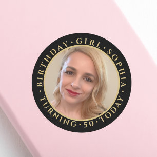 Sticker Rond Nom de la fille d'anniversaire Âge Photo Élégant N