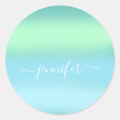 Sticker Rond Nom de la mariée OMBRE. Merci Blue Green (Devant)