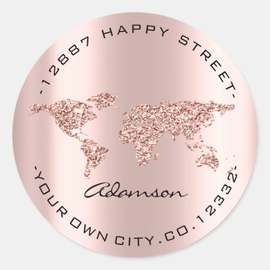 Sticker Rond Nom de la robe World Map Earth Globe Rose (Devant)