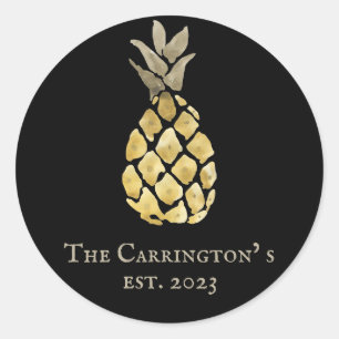 Sticker Rond Nom de l'ananas Aquarelle