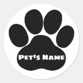 Sticker Rond Nom de l'animal d'Empreinte de patte personnalisé (Devant)