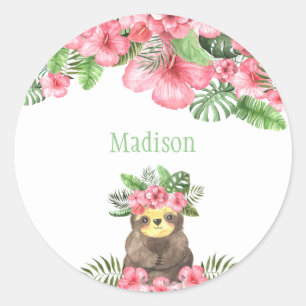 Sticker Rond Nom de l'animal migre rose Floral Hawaiian
