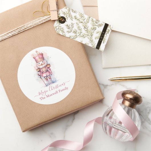 Sticker Rond Nom de l'aquarelle noix rose (Cadeaux)