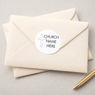 Sticker Rond Nom de l'église avec la croix chrétienne