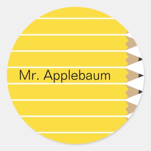 Sticker Rond Nom de l'enseignant de crayon jaune simple (Devant)