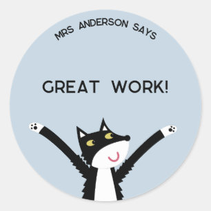 Sticker Rond Nom de l'enseignant Encouragement Chat Drôle