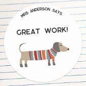 Sticker Rond Nom de l'enseignant Encouragement Chien
