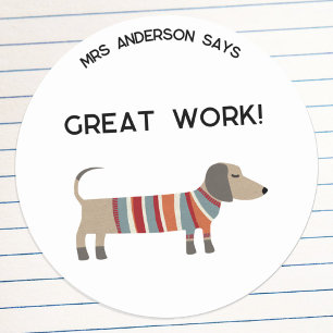 Sticker Rond Nom de l'enseignant Encouragement Chien