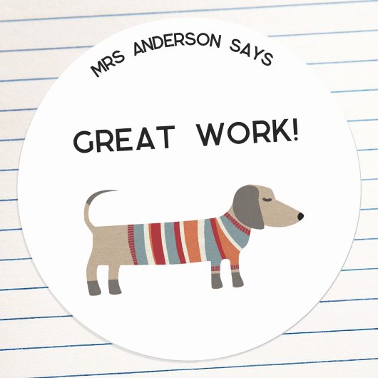 Sticker Rond Nom de l'enseignant Encouragement Chien
