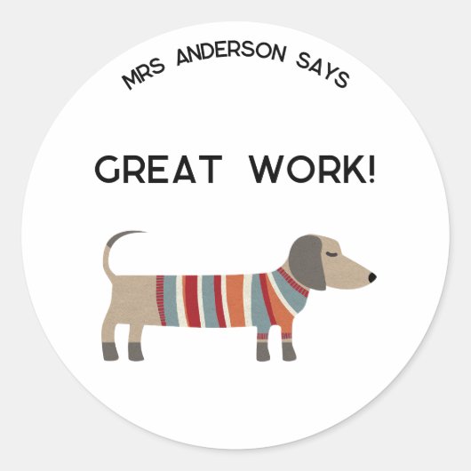 Sticker Rond Nom de l'enseignant Encouragement Chien (Devant)