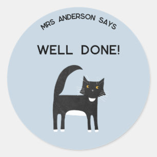 Sticker Rond Nom de l'enseignant Encouragement Joli Chat